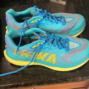 Hoka Women's Teal and Yellow Athletic Shoes